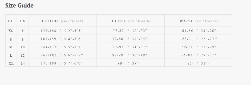 2022 Mystic Womens Wetsuit 0 Size Chart